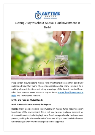 Busting 7 Myths About Mutual Fund Investment in Delhi