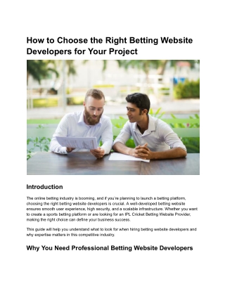 How to Choose the Right Betting Website Developers for Your Project