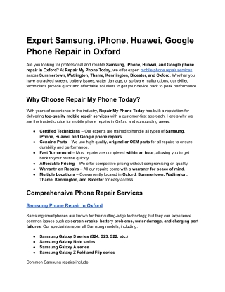 Expert Samsung, iPhone, Huawei, Google Phone Repair in Oxford