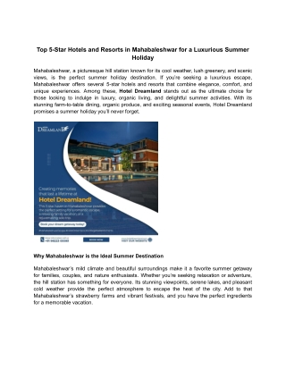 Top 5-Star Hotels and Resorts in Mahabaleshwar for a Luxurious Summer Holiday