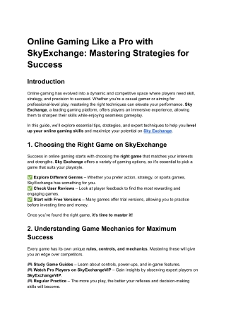 Online Gaming Like a Pro with SkyExchange | Master Winning Strategies