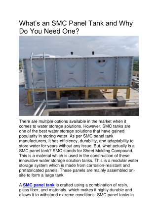 what s an smc panel tank and why do you need one