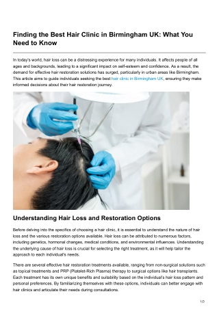 Finding the Best Hair Clinic in Birmingham UK What You Need to Know