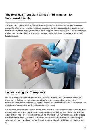 The Best Hair Transplant Clinics in Birmingham for Permanent Results