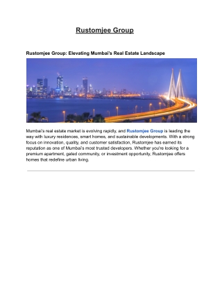 Rustomjee Builders – Creating Future-Ready & Sustainable Homes