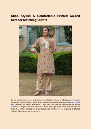 Shop Stylish & Comfortable Printed Co-ord Sets for Matching Outfits