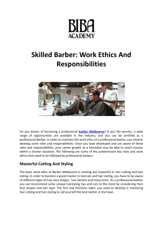 Skilled Barber Work Ethics And Responsibilities