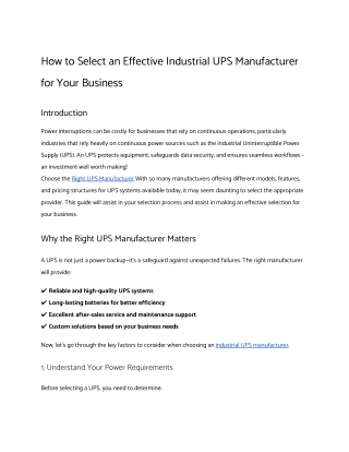 How to Choose the Best Industrial UPS Manufacturer for Your Business