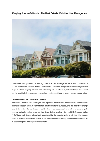 Keeping Cool in California: The Best Exterior Paint for Heat Management