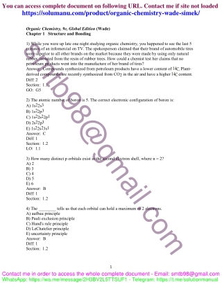 Comprehensive Question Bank for Organic Chemistry 9th Edition by Wade and Simek