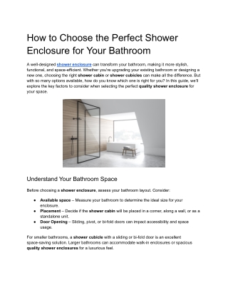 How to Choose the Perfect Shower Enclosure for Your Bathroom