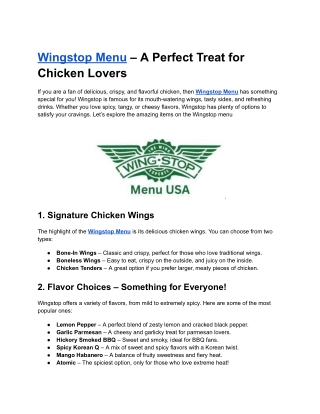 wingstop menu a perfect treat for chicken lovers