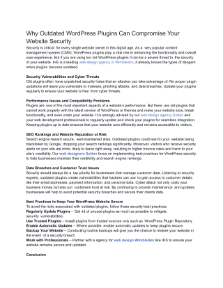 Why Outdated WordPress Plugins Can Compromise Your Website Security