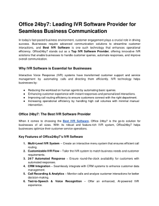 office 24by7 leading ivr software provider