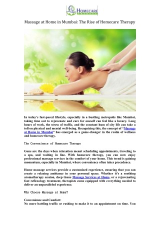 Massage at Home in Mumbai The Rise of Homecare Therapy