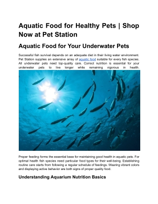 Aquatic Food for Healthy Pets