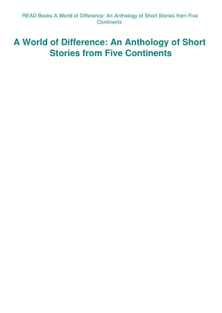 READ Books A World of Difference An Anthology of Short Stories from Five Continents