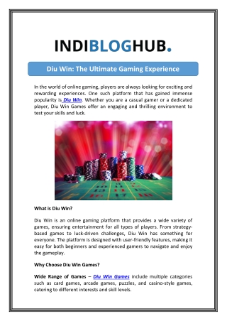 Explore Diu Win Games and Challenge Your Gaming Limits