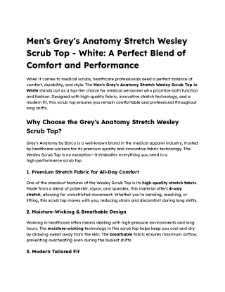 Men's Grey's Anatomy Stretch Wesley Scrub Top - White_ A Perfect Blend of Comfort and Performance