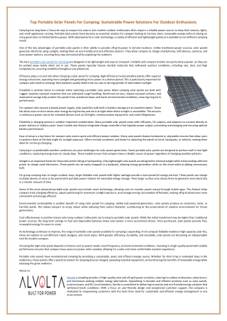 Top Portable Solar Panels For Camping - Sustainable Power Solutions For Outdoor Enthusiasts