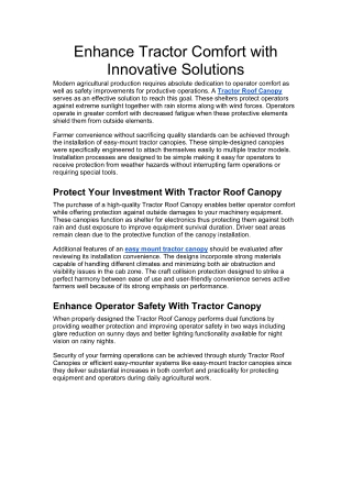 Enhance Tractor Comfort with Innovative Solutions