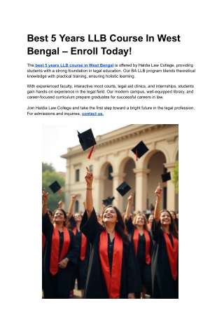 Best 5 Years LLB Course In West Bengal – Enroll Today