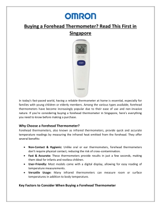 Buying a Forehead Thermometer Read This First in Singapore