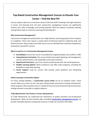 Top-Rated Construction Management Courses to Elevate Your Career – Find the Best Fit!