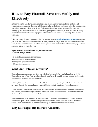 How to Buy Hotmail Accounts Safely and Effectively