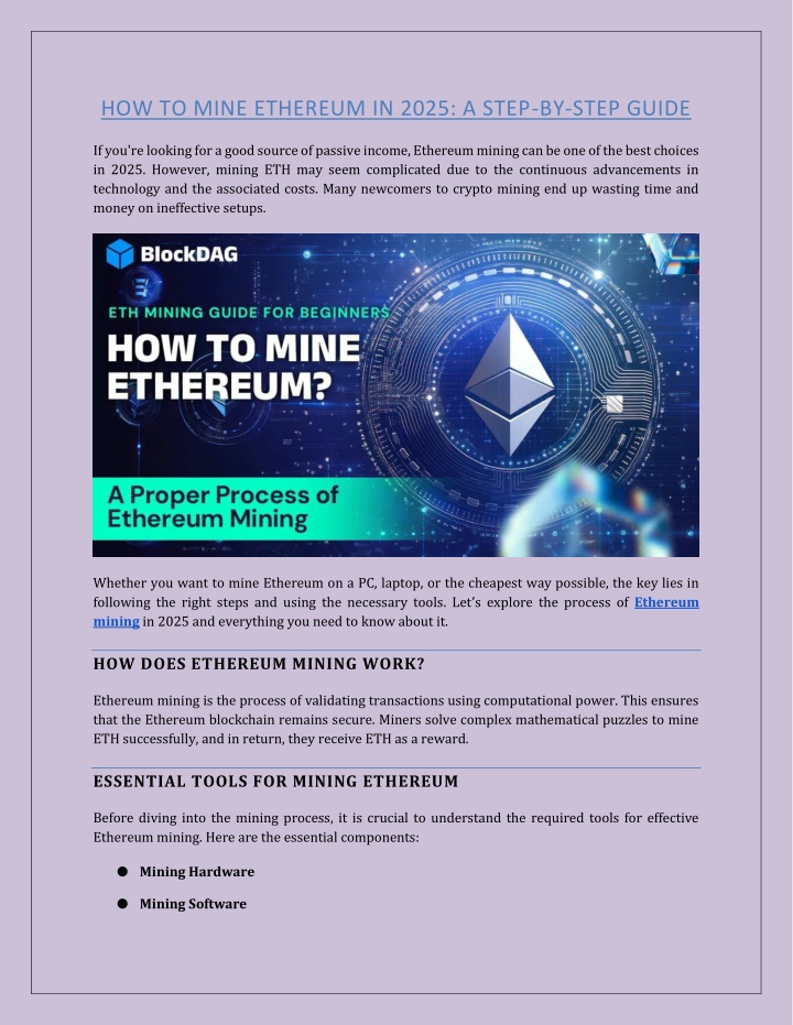 how to mine ethereum in 2025 a step by step guide