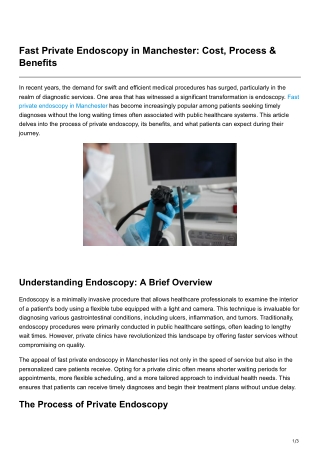 Fast Private Endoscopy in Manchester Cost Process Benefits