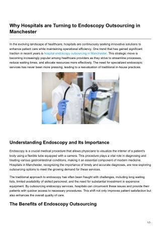 Why Hospitals are Turning to Endoscopy Outsourcing in Manchester