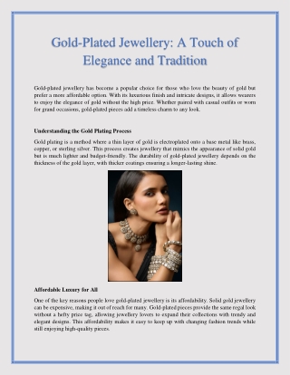 Gold-Plated Jewellery - A Touch of Elegance and Tradition