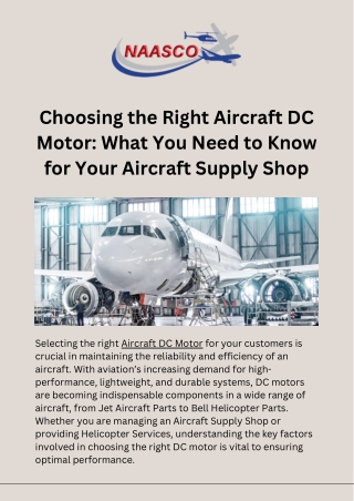 Aircraft DC Motor – Reliable Performance & FAA-Certified Repairs by NAASCO