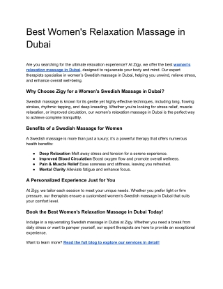 Best Women's Relaxation Massage in Dubai