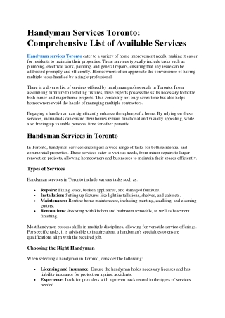 handyman services toronto comprehensive list