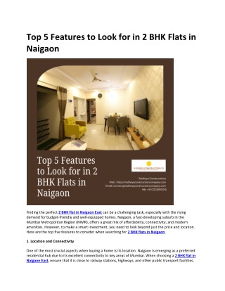 Top 5 Features to Look for in 2 BHK Flats in Naigaon
