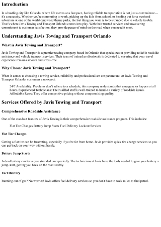 Trusting Javis Towing & Transport: The Ultimate Peace of Mind on the Road in Orl