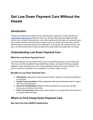 Get Low Down Payment Cars Without the Hassle