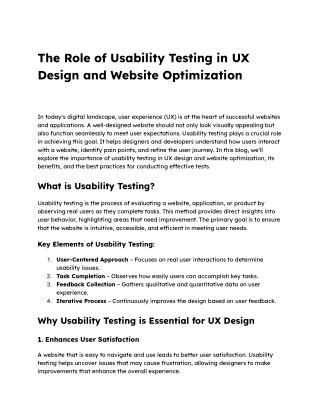 The Role of Usability Testing in UX Design and Website Optimization