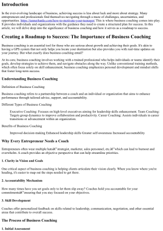 Creating a Roadmap to Success: The Importance of Business Coaching