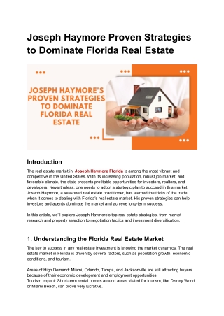 Proven Florida Real Estate Tactics by Joseph Haymore