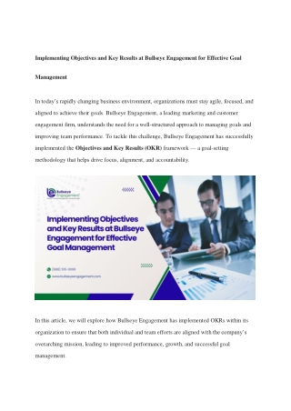Implementing Objectives and Key Results at Bullseye Engagement for Effective Goal Management