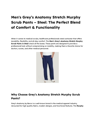Men's Grey’s Anatomy Stretch Murphy Scrub Pants – Steel_ The Perfect Blend of Comfort & Functionality