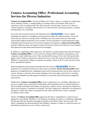 Uemura Accounting Office- Professional Accounting Services for Diverse Industries