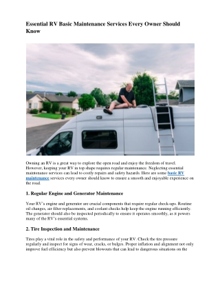 Essential RV Basic Maintenance Services Every Owner Should Know
