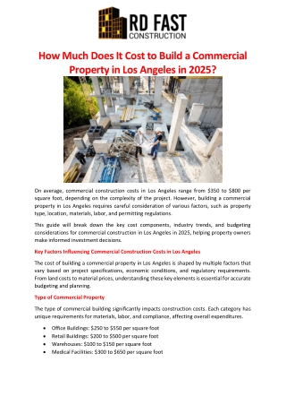 How Much Does It Cost to Build a Commercial Property in Los Angeles in 2025