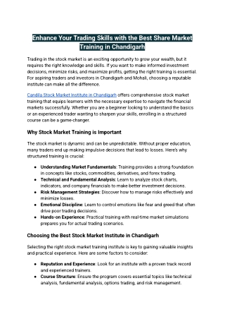 Enhance Your Trading Skills with the Best Share Market Training in Chandigarh