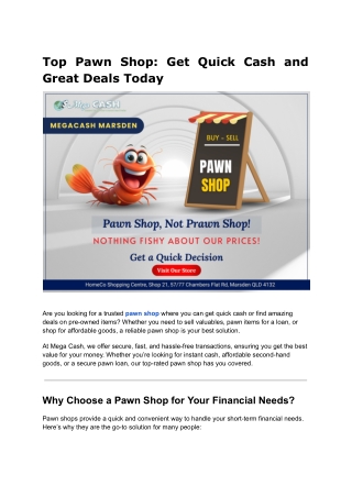 top pawn shop get quick cash and great deals today