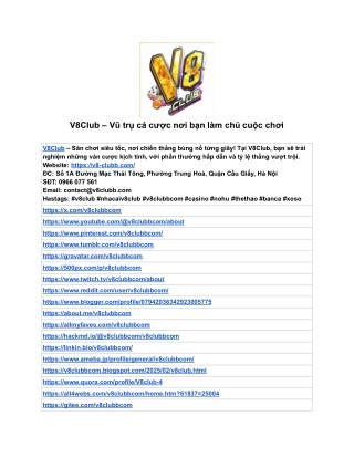 V8Club – Vũ trụ cá cược nơi bạn làm chủ cuộc chơi